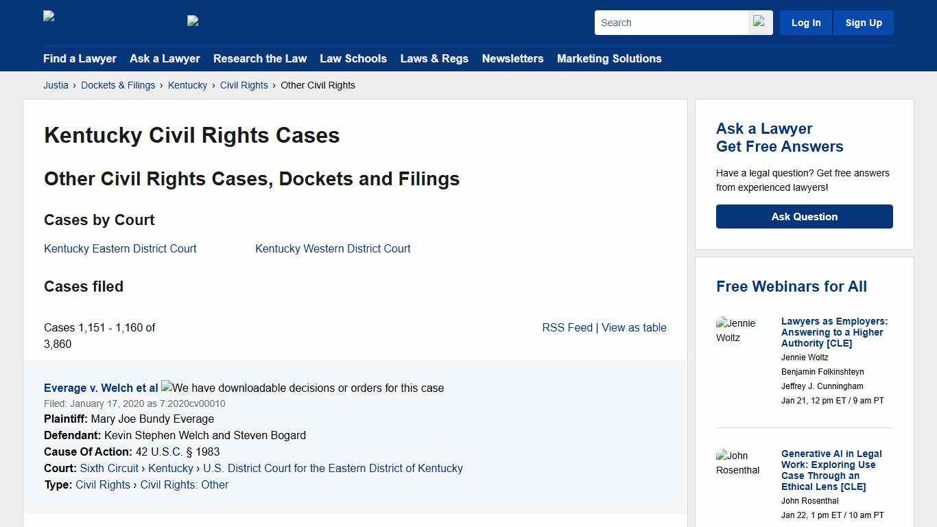 Other Civil Rights Cases, Dockets and Filings in Kentucky | Justia Dockets & Filings