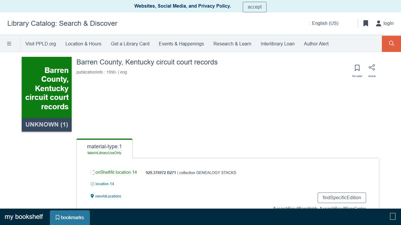 Barren County, Kentucky circuit court records | Library Catalog: Search & Discover